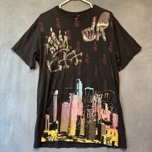 Christian Audigier All Over Print Shirt AOP City of Angels LA Cross Faith 2 Side